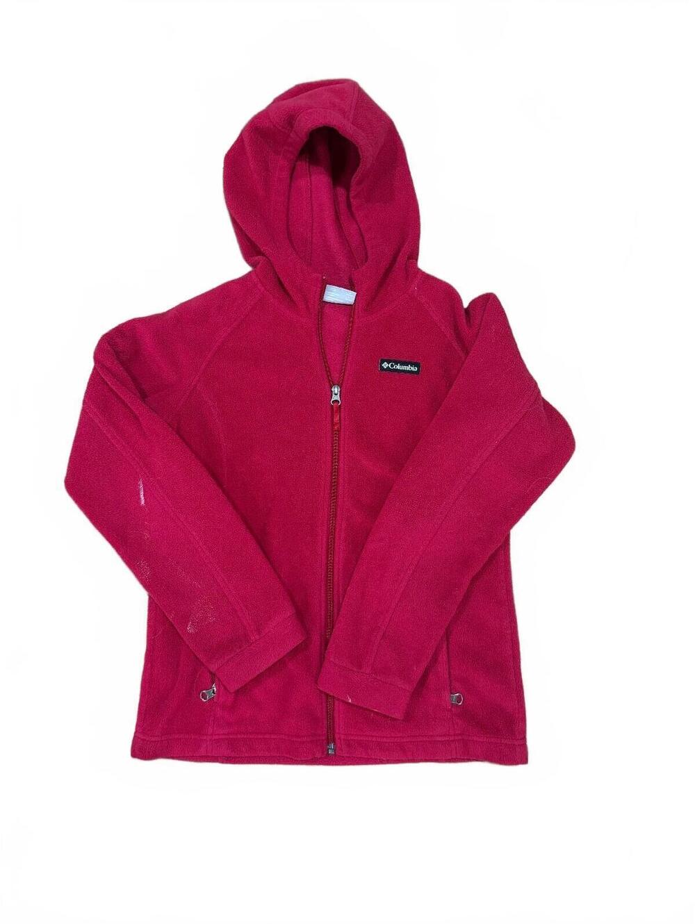 Columbia Girls Fleece Jacket Large Red Full Zip Hooded Outdoor Hiking